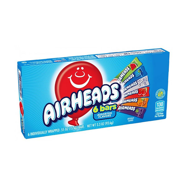 AirHeads Assorted Flavours Chewy Candy Bars (6 Bars) 96.6g