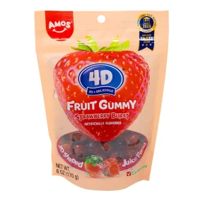 Amos 4D Fruit Gummy Juicy Burst - Strawberry 80g