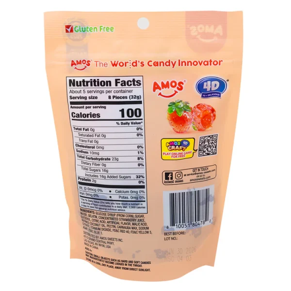 Amos 4D Fruit Gummy Juicy Burst - Strawberry 80g