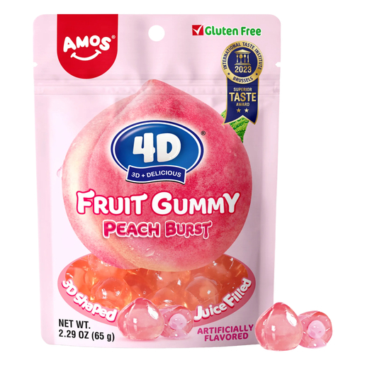 Amos 4D Fruit Gummy Juicy Burst Peach - 80g Pouch