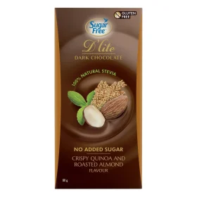 D'lite Dark Sugar Free Quinoa & Almond Dark Chocolate Bar 80g